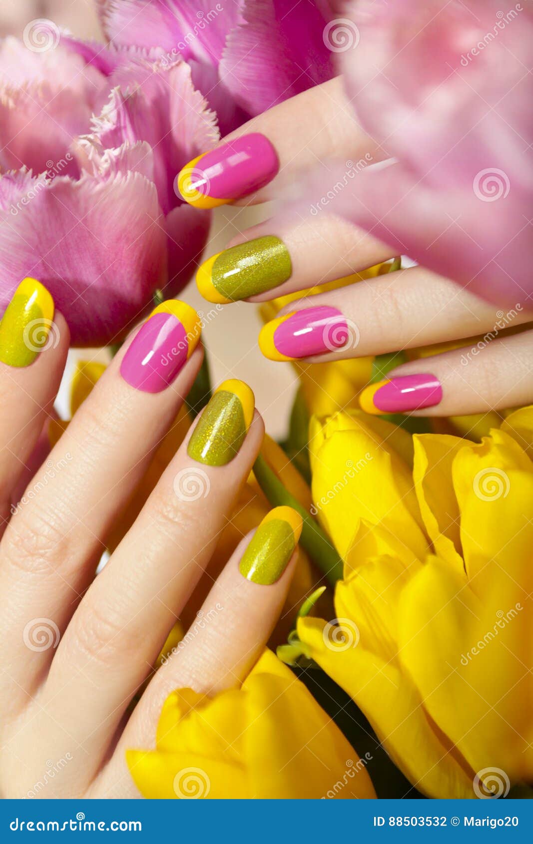 Premium Photo | Yellow and black on nails young lady hands with manicured  nail art design dark yellow color nails0