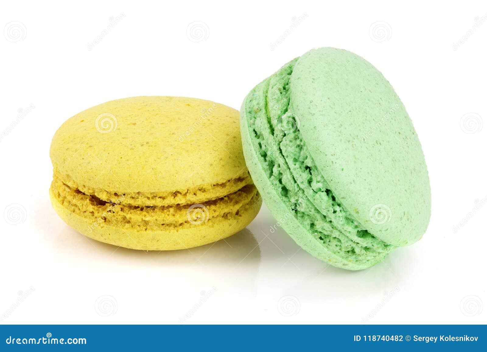 Yellow and Green Macaroon Isolated on White Background Closeup Stock ...