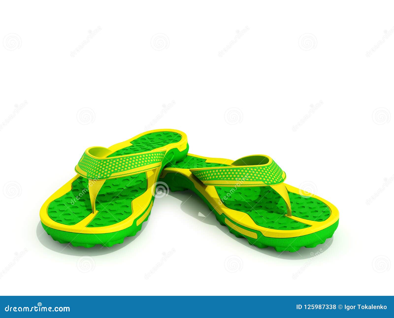 Yellow and Green Rubber Male Beach Slipper Sneaker with Perforation 3d ...