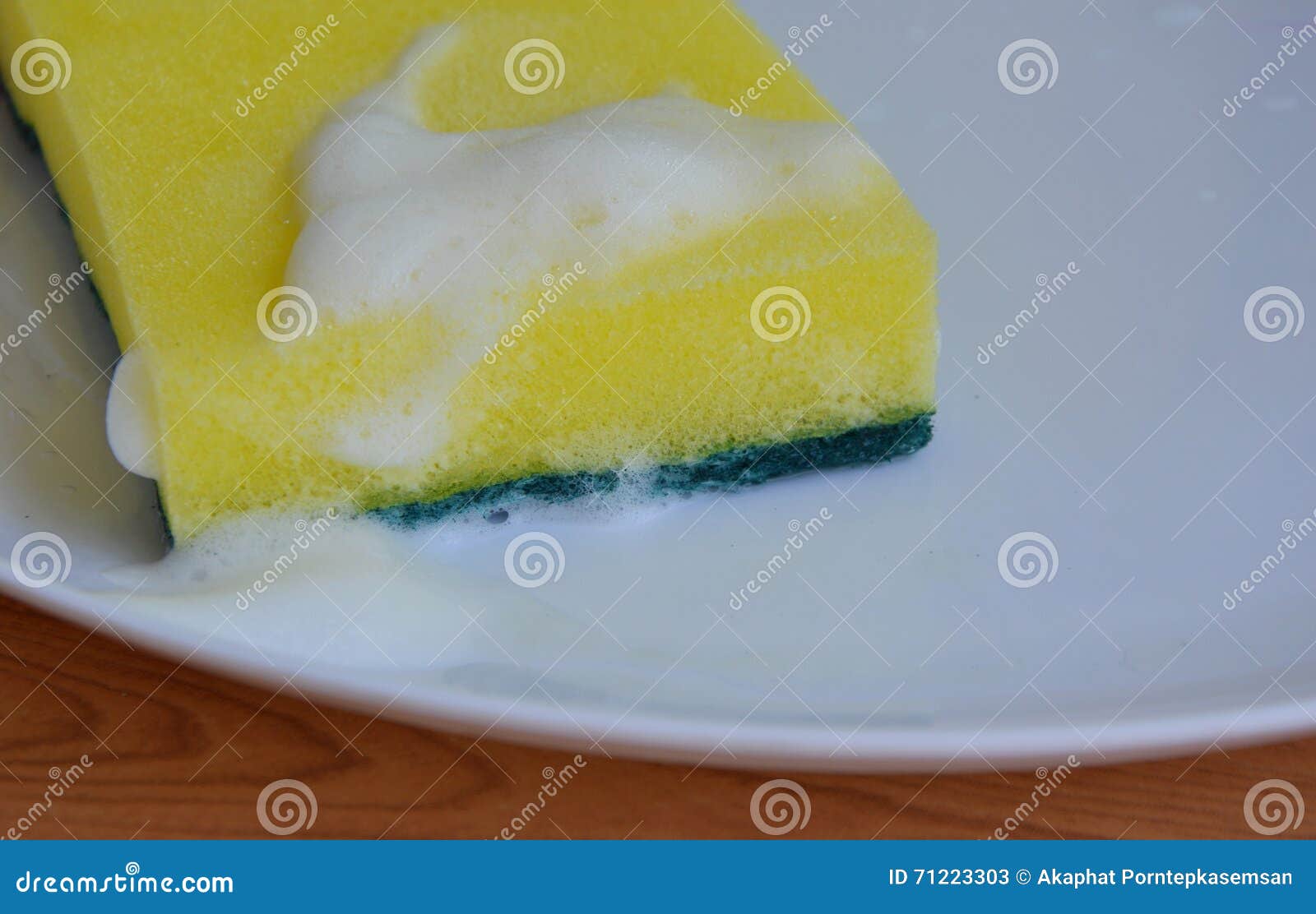 Yellow and Green Scrub Sponge Wash on White Dish Stock Image Image of material, equipment