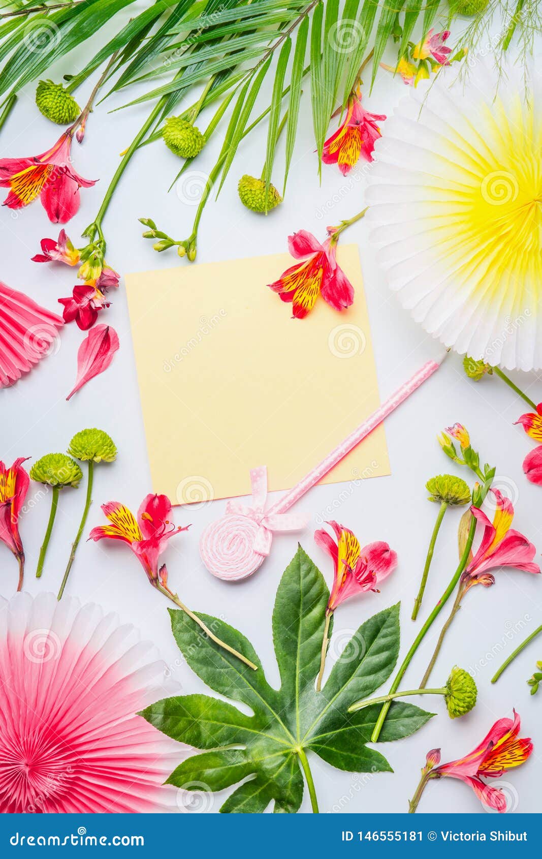 Download Yellow Greeting Card Mock Up With Paper Party Fans ...