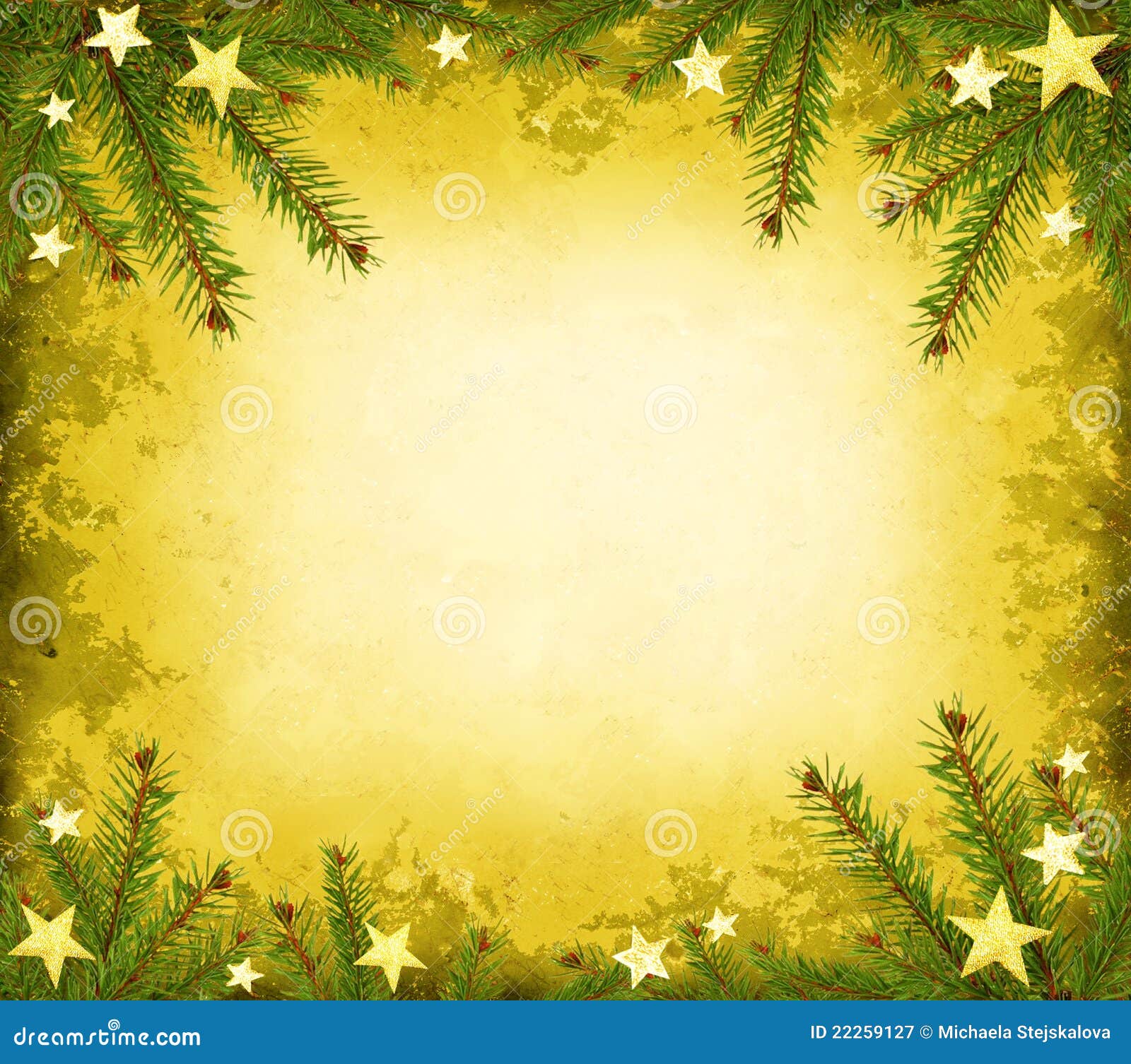 Yellow Grunge Border with Spruce and Stars Stock Image - Image of card ...