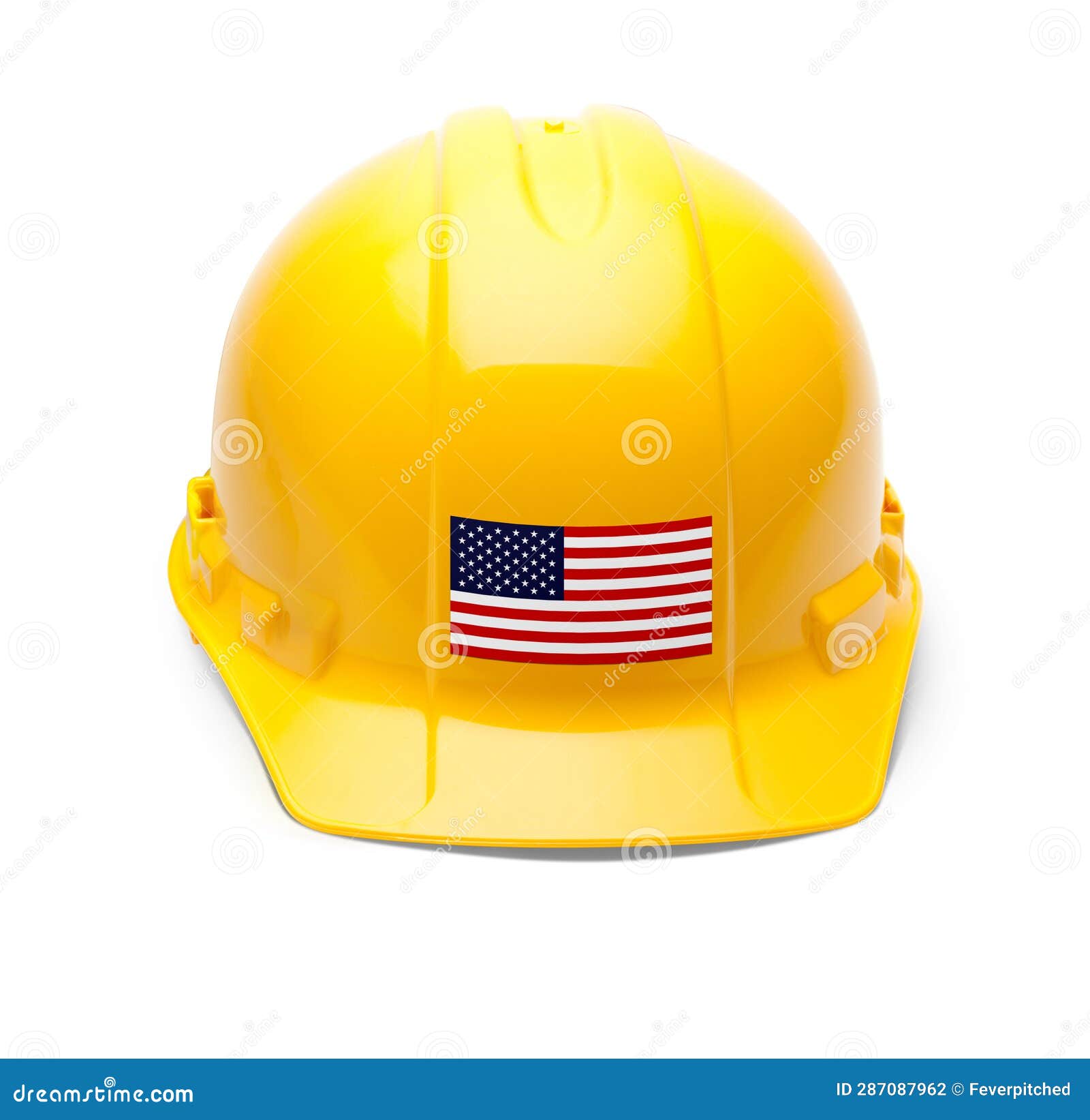 Yellow Hardhat with an American Flag Decal on the Front Isolated on ...