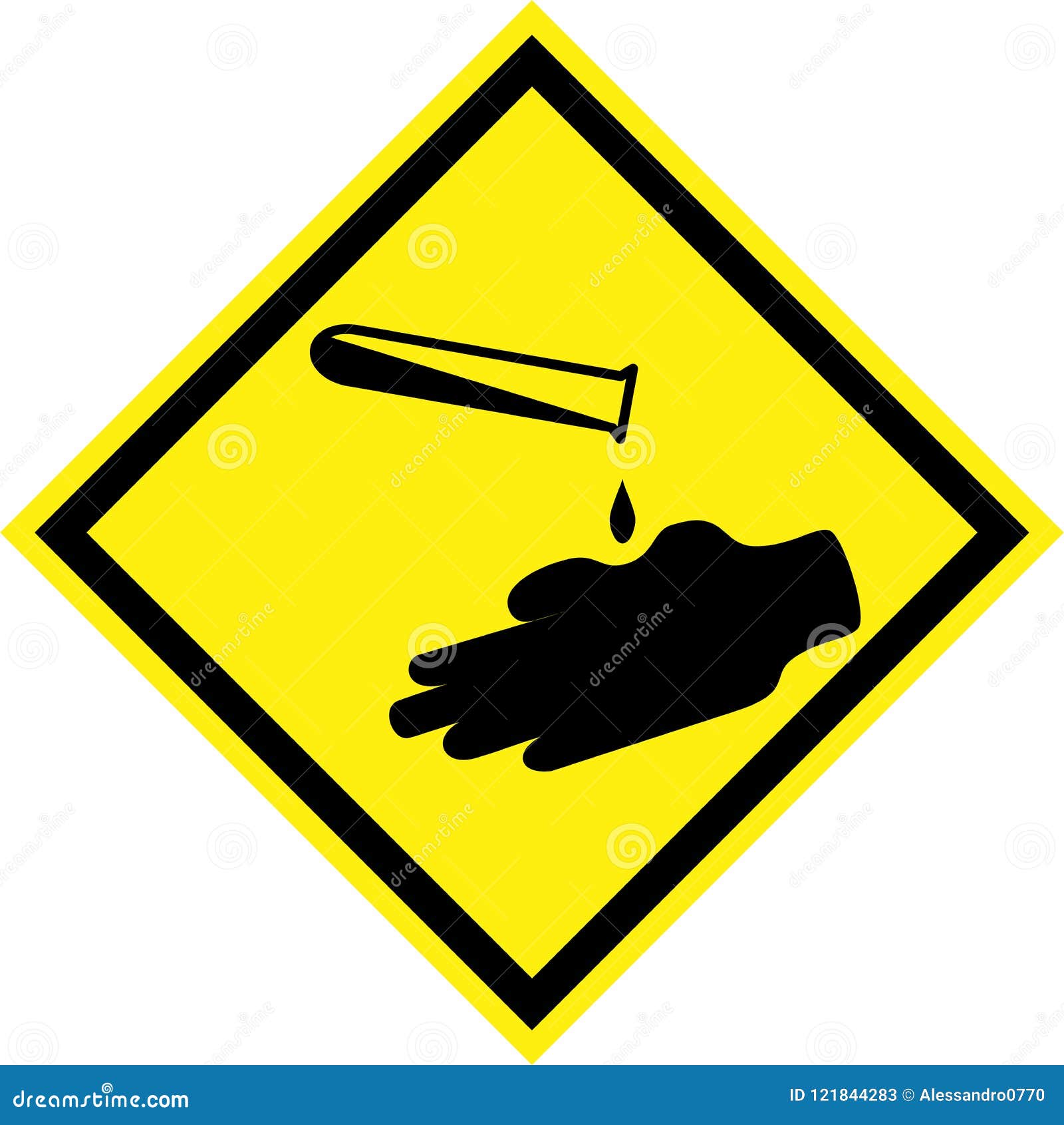 Yellow Hazard Sign with Corrosive Substances Stock Illustration