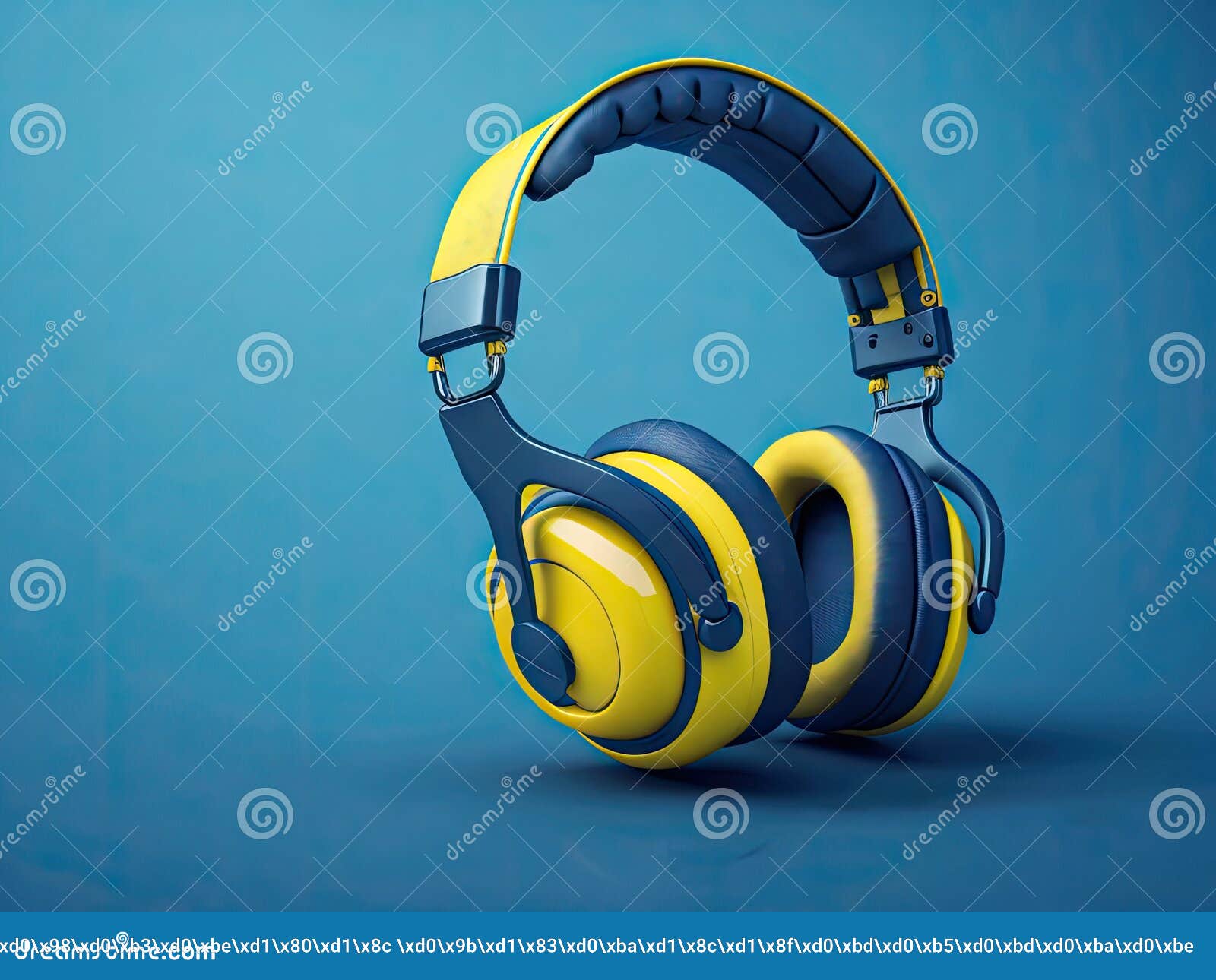 Yellow Headphones on Blue Background. Ai Generative Stock Illustration Illustration of gadget
