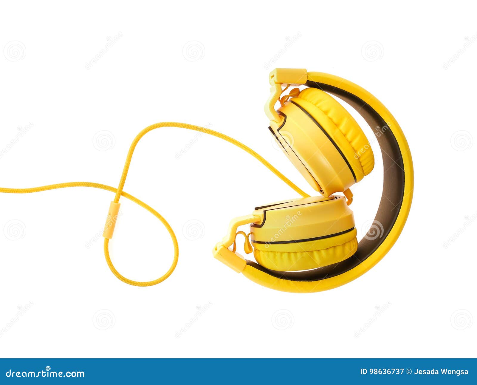Yellow Headphones or Earphone Computer Isolated on a White Background