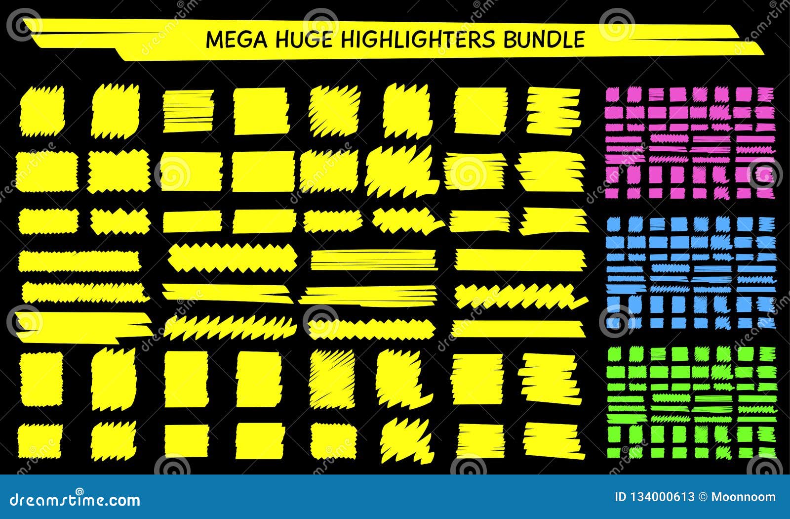 yellow highlight marker hand drawn scribble set