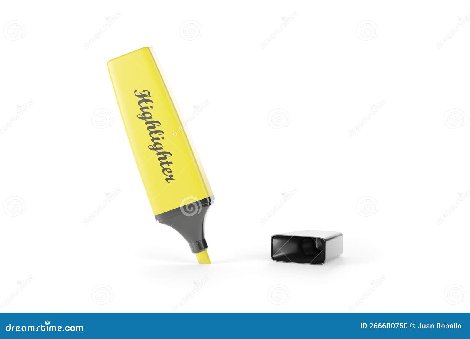 Yellow Highlighter Isolated on White Background. 3d Illustration Stock