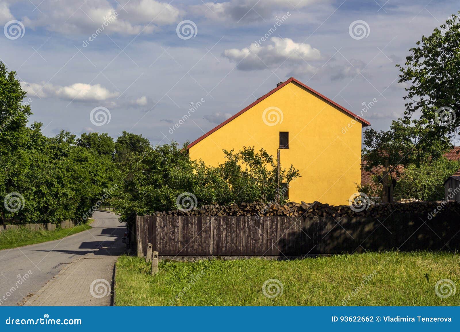 Yellow house by the road stock photo. Image of europe 93622662