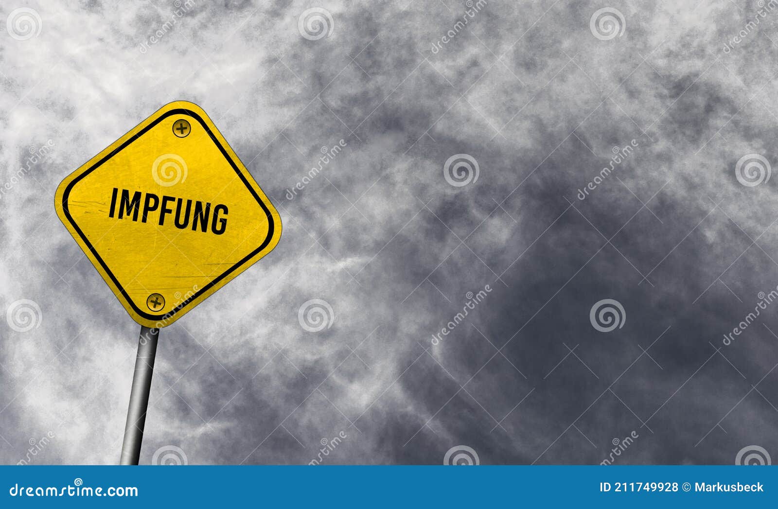 yellow impfung sign with cloudy background