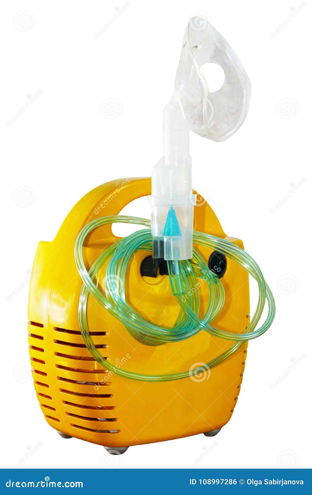 Yellow Inhaler Nebulizer Compressor Isolated on White Background Stock