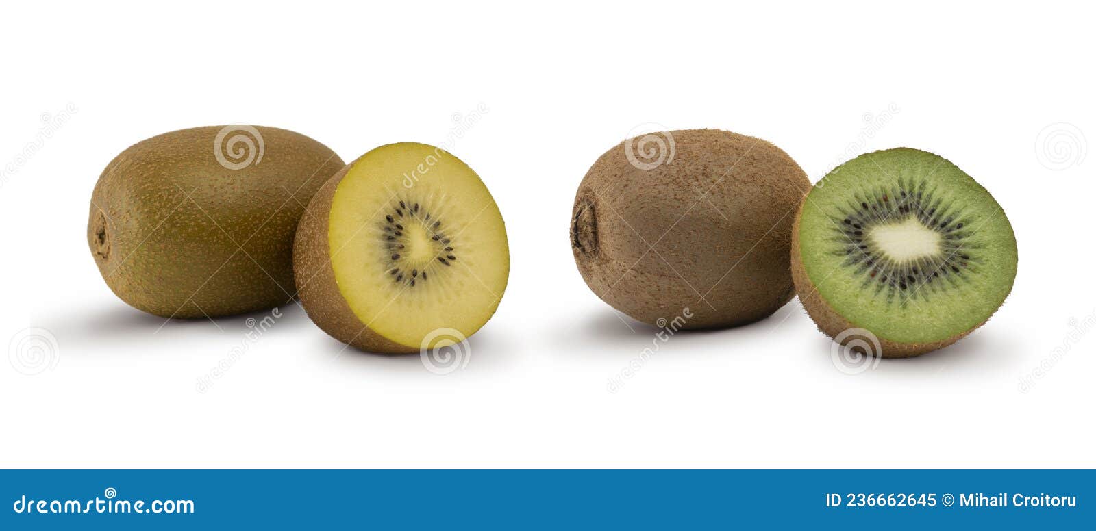 Yellow Kand Green Kiwi Fruit Isolated on White Background. BIO Fruits.  Stock Image - Image of green, color: 236662645