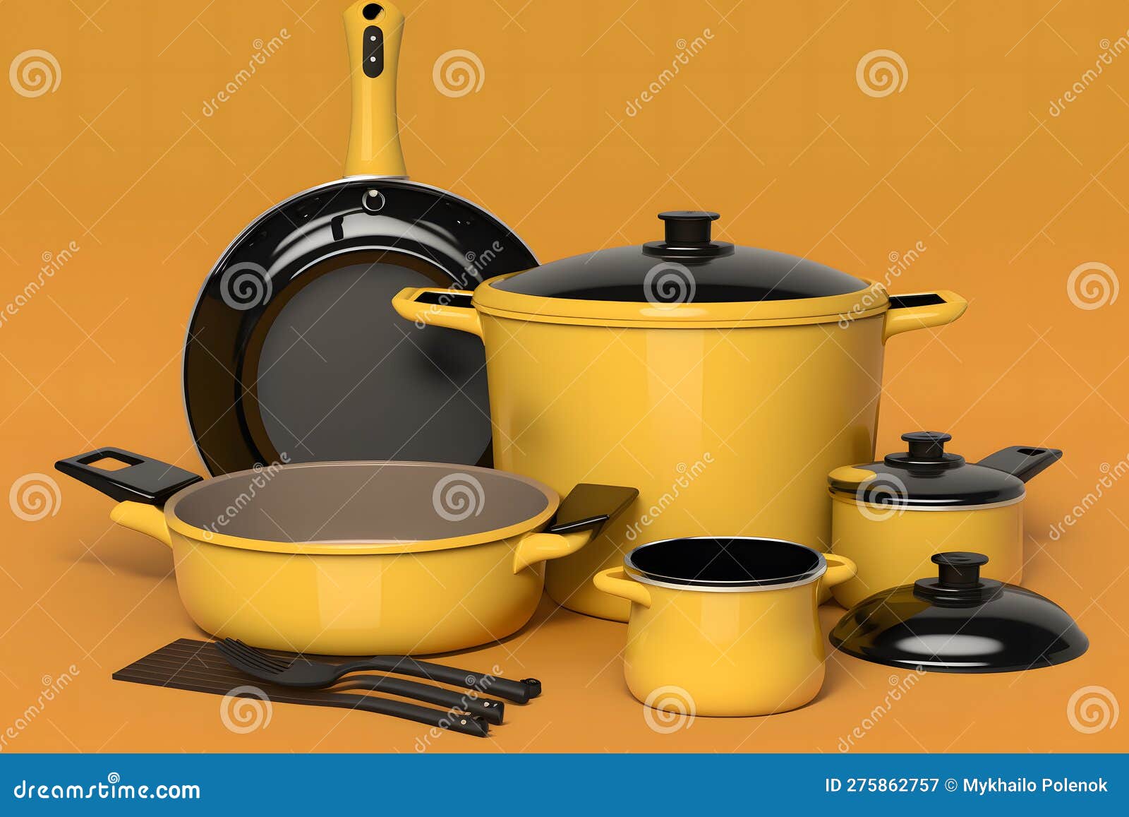 Yellow Kitchen Utensils Set. Neural Network AI Generated Stock Image