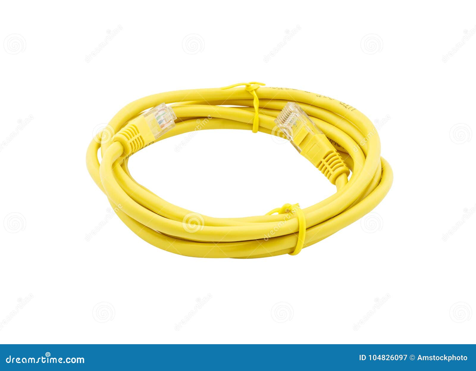 Yellow Lan Cable Isolated On White Background Stock Image Image of
