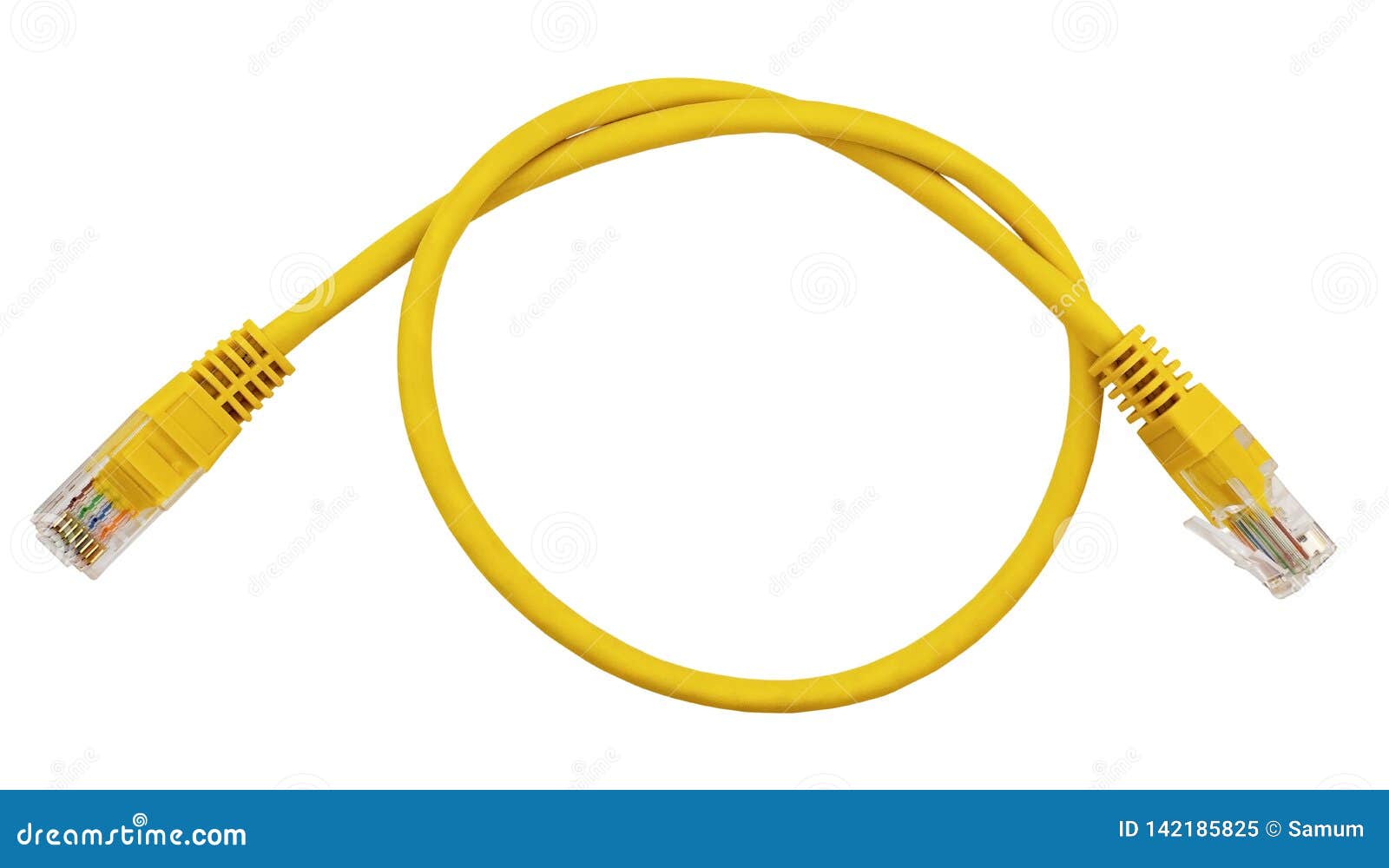 Yellow Lan cable on white stock image. Image of cat5 142185825
