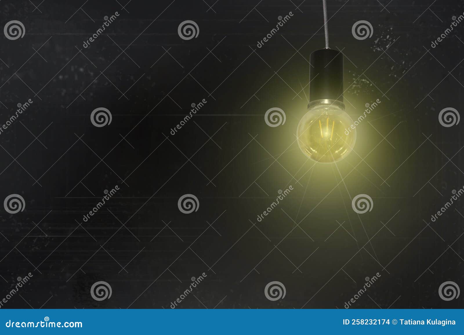 Yellow Light Bulb Isolated on Black Background. Stock Illustration