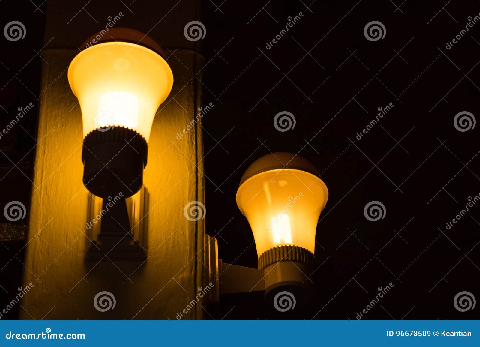 Yellow Light Bulb with Pole in Dark Room. Stock Image Image of