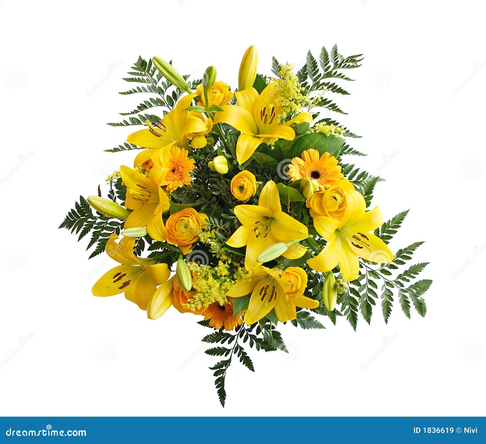 Yellow lilies bouquet stock image. Image of petals, leaves 1836619