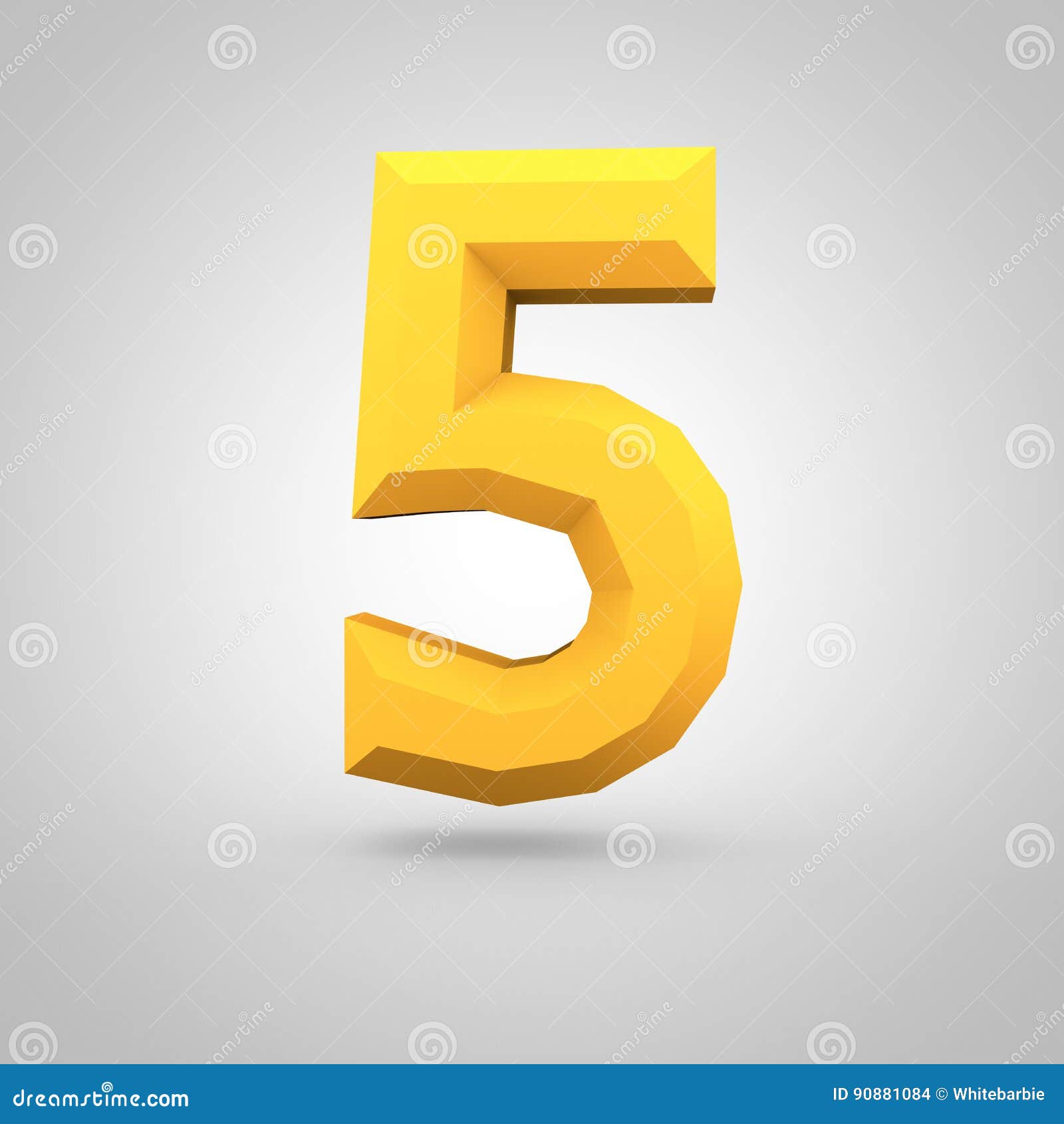 Yellow Low Poly Alphabet Number 5 Isolated on White Background. Stock