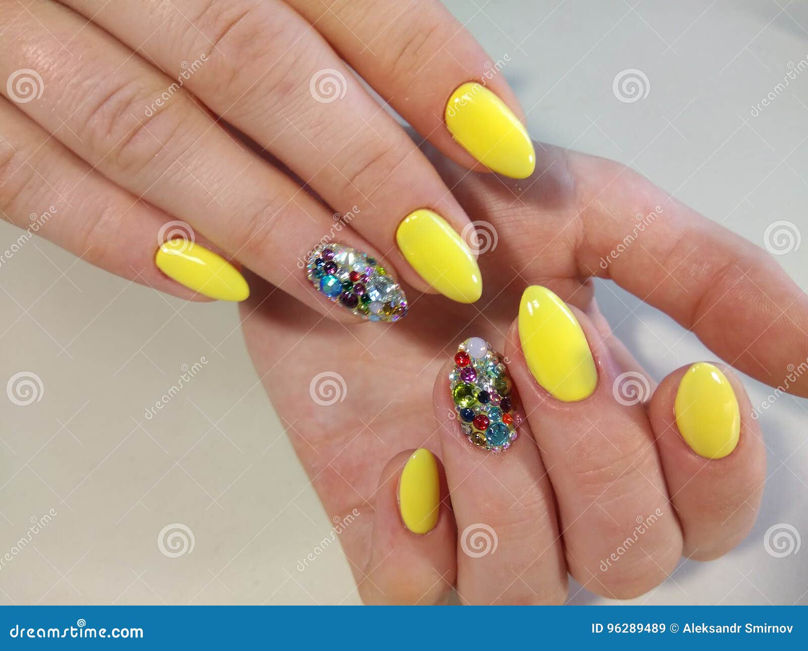 Yellow Manicure Nail Design Stock Image - Image of beautiful, black ...