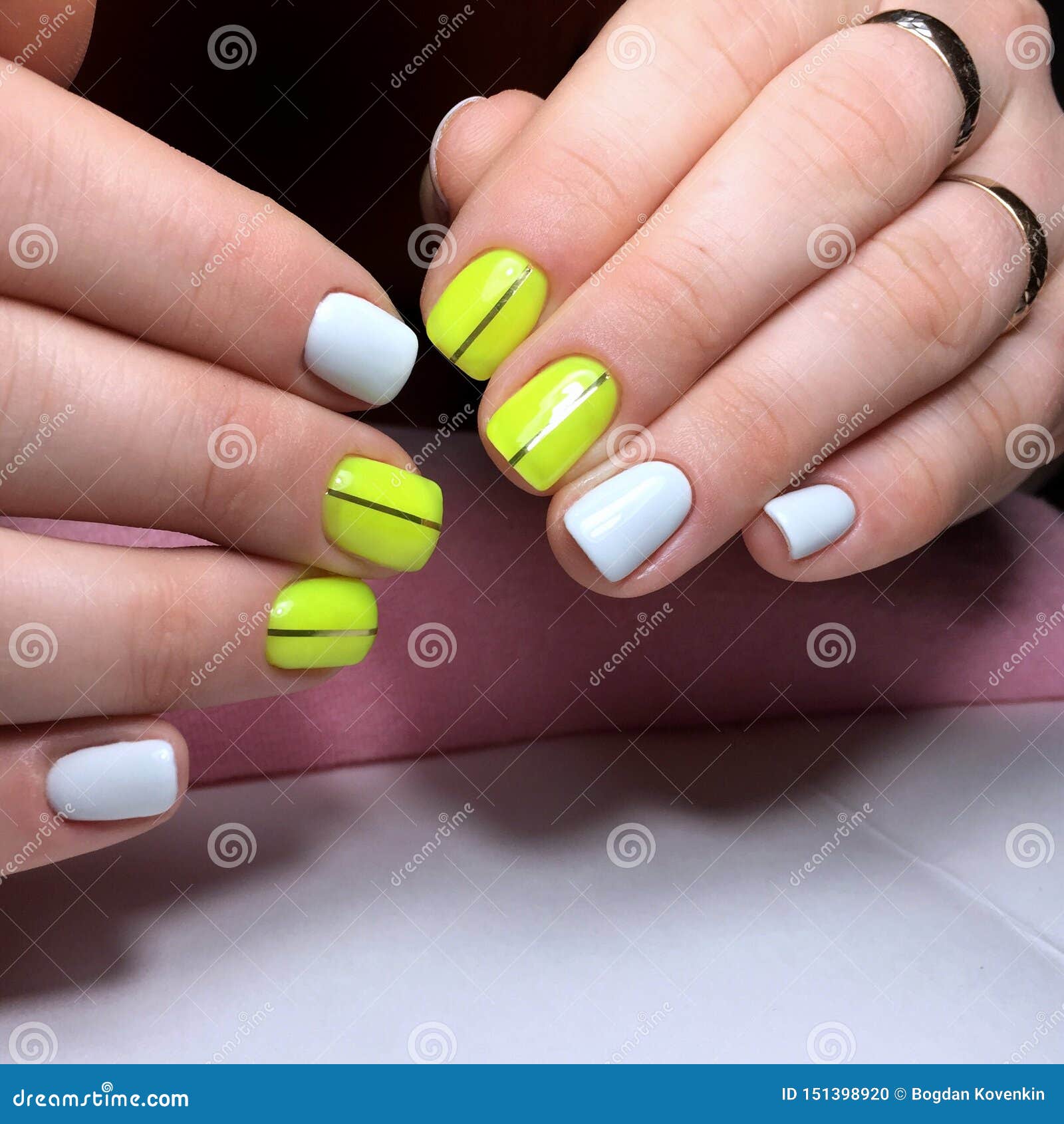 Yellow Manicure on the Nails. Yellow Nail Design on the Fingers ...