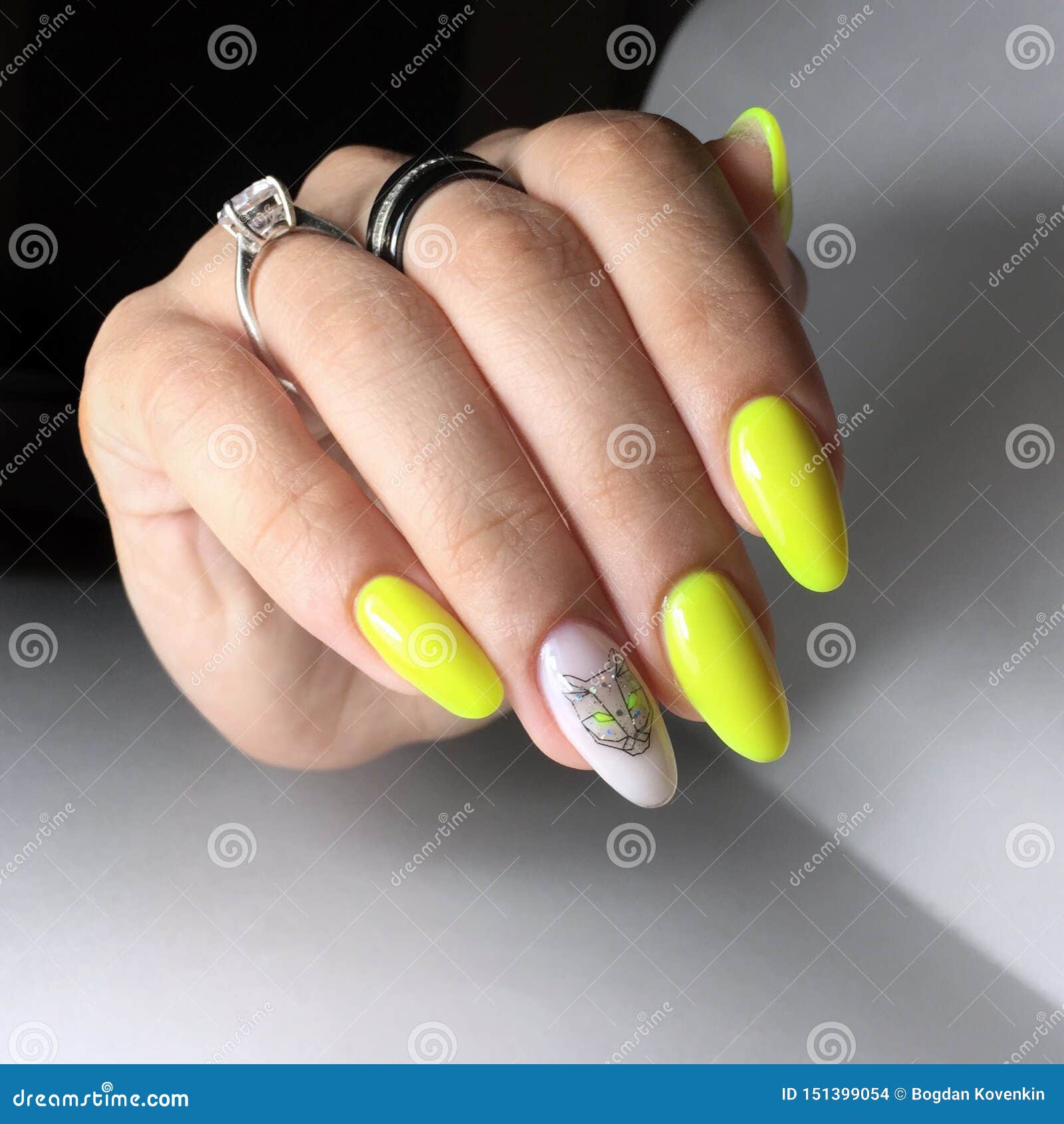 Yellow Manicure on the Nails. Yellow Nail Design on the Fingers Stock ...