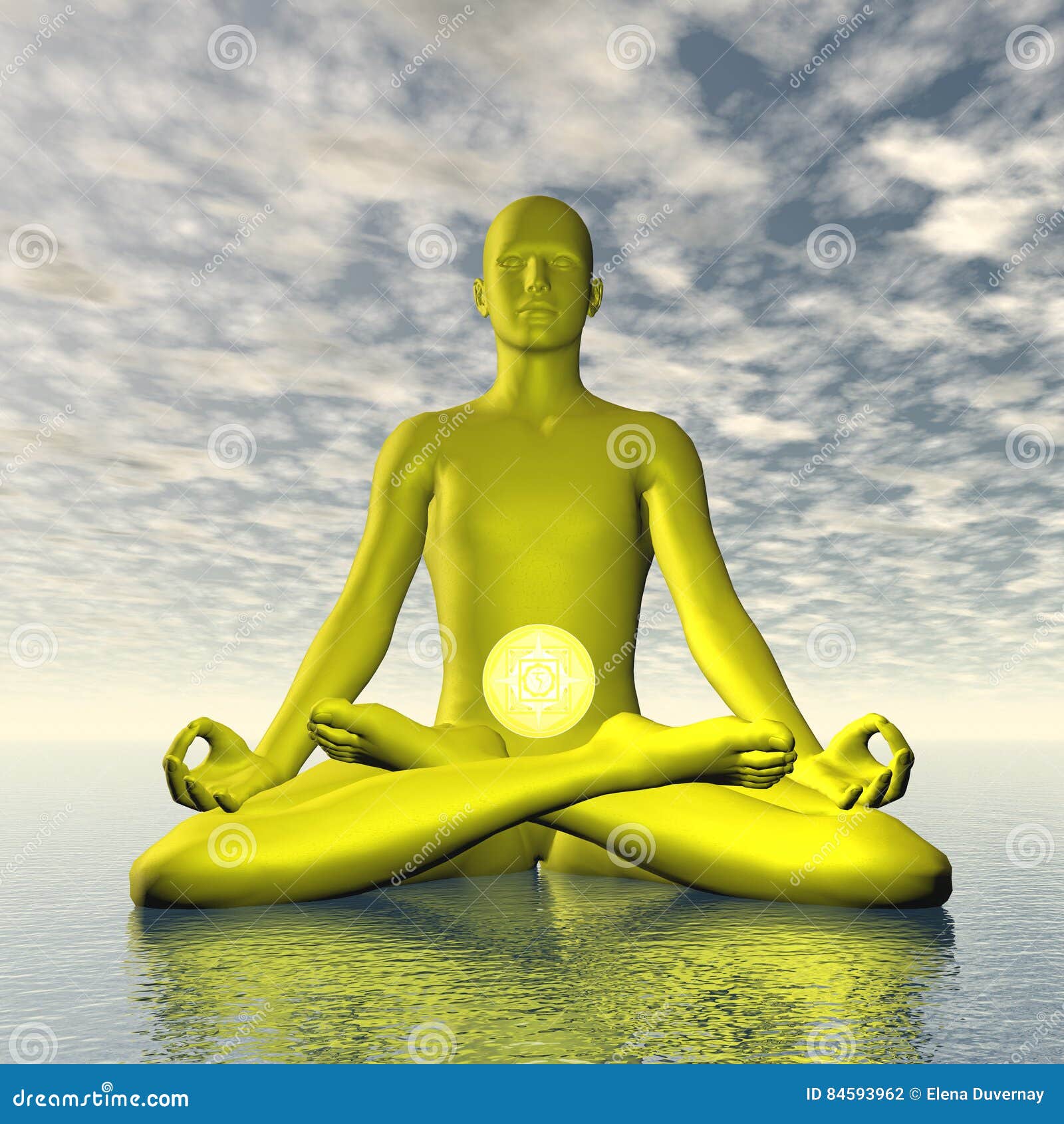 yellow manipura or solar plexus-navel chakra meditation - 3d render