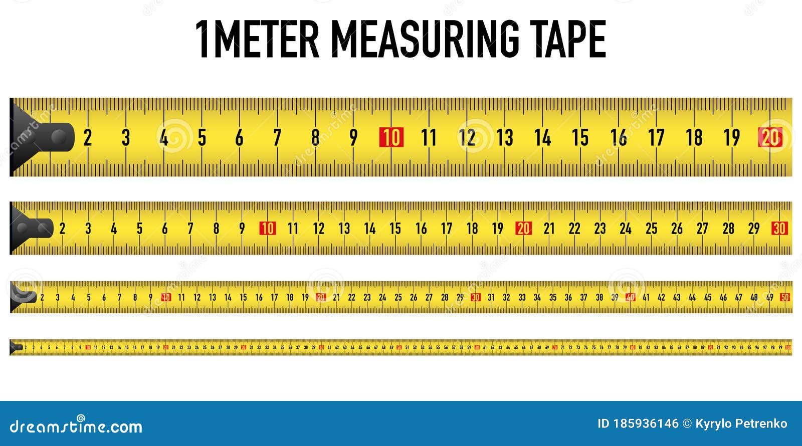 Yellow Measure Ruler Meter Vector Tape Metric Centimeter Illustration on  White Background. One Long Straight Line 100 Cm Size Tool Stock Vector -  Illustration of instrument, inch: 185936146