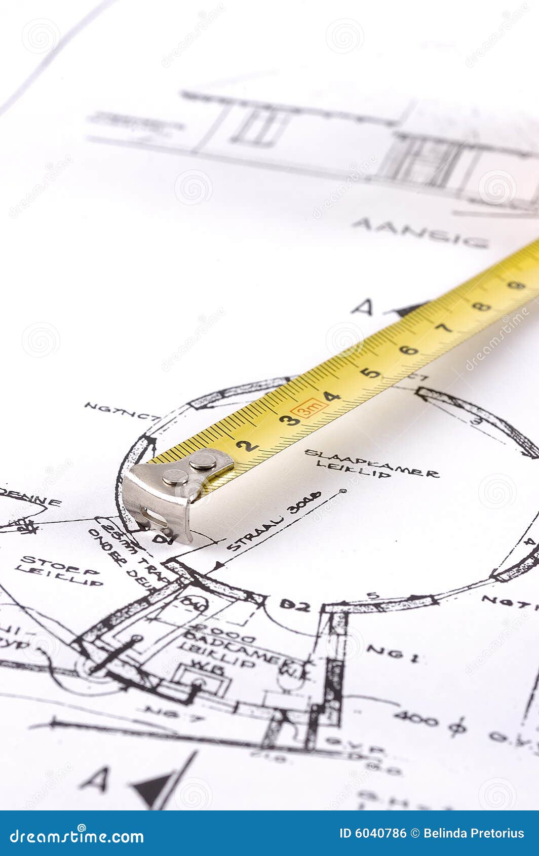 Yellow Measuring Tape on a Builders Plan Stock Photo Image of