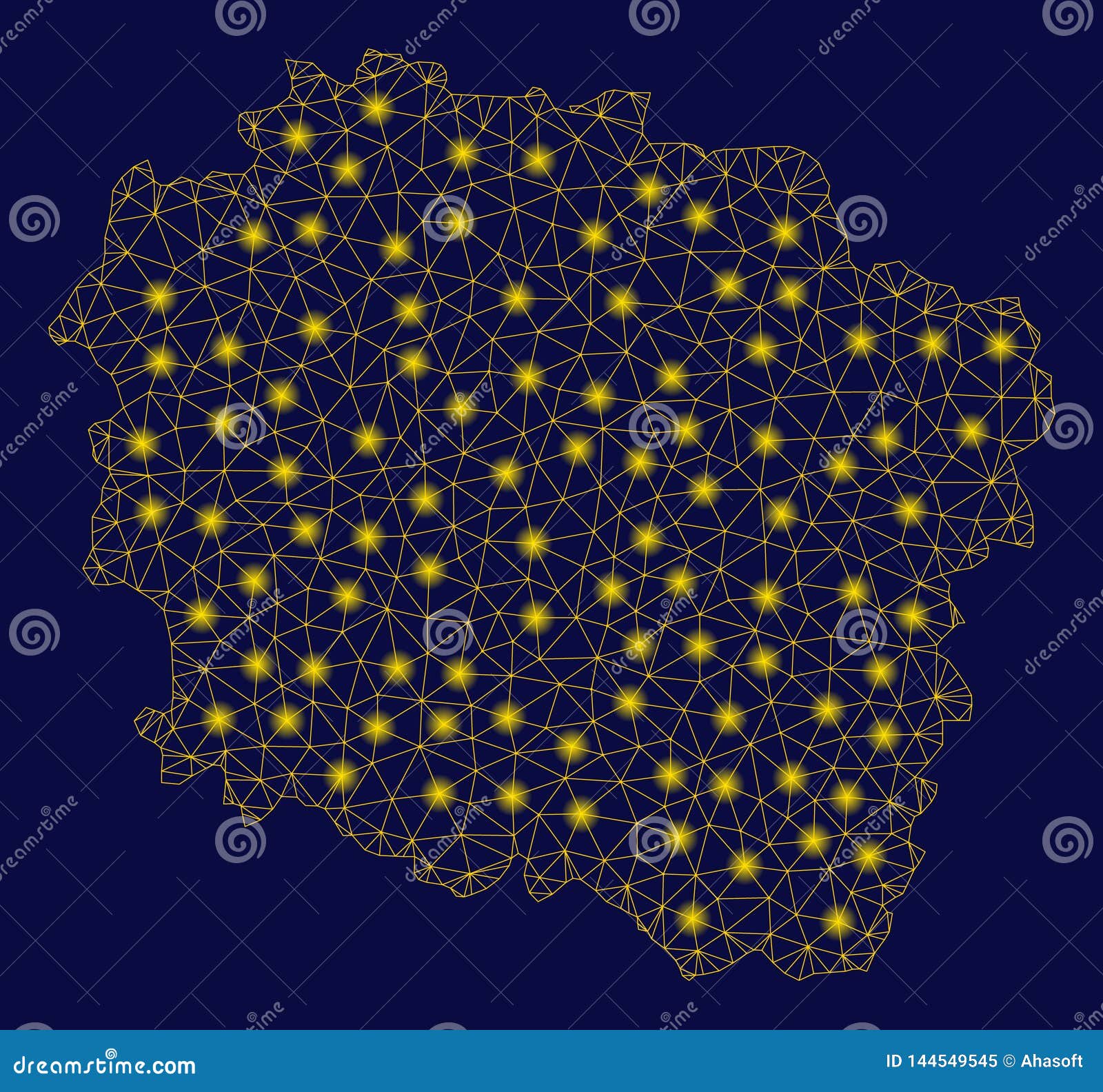 yellow mesh network kuyavian-pomeranian voivodeship map with flash spots
