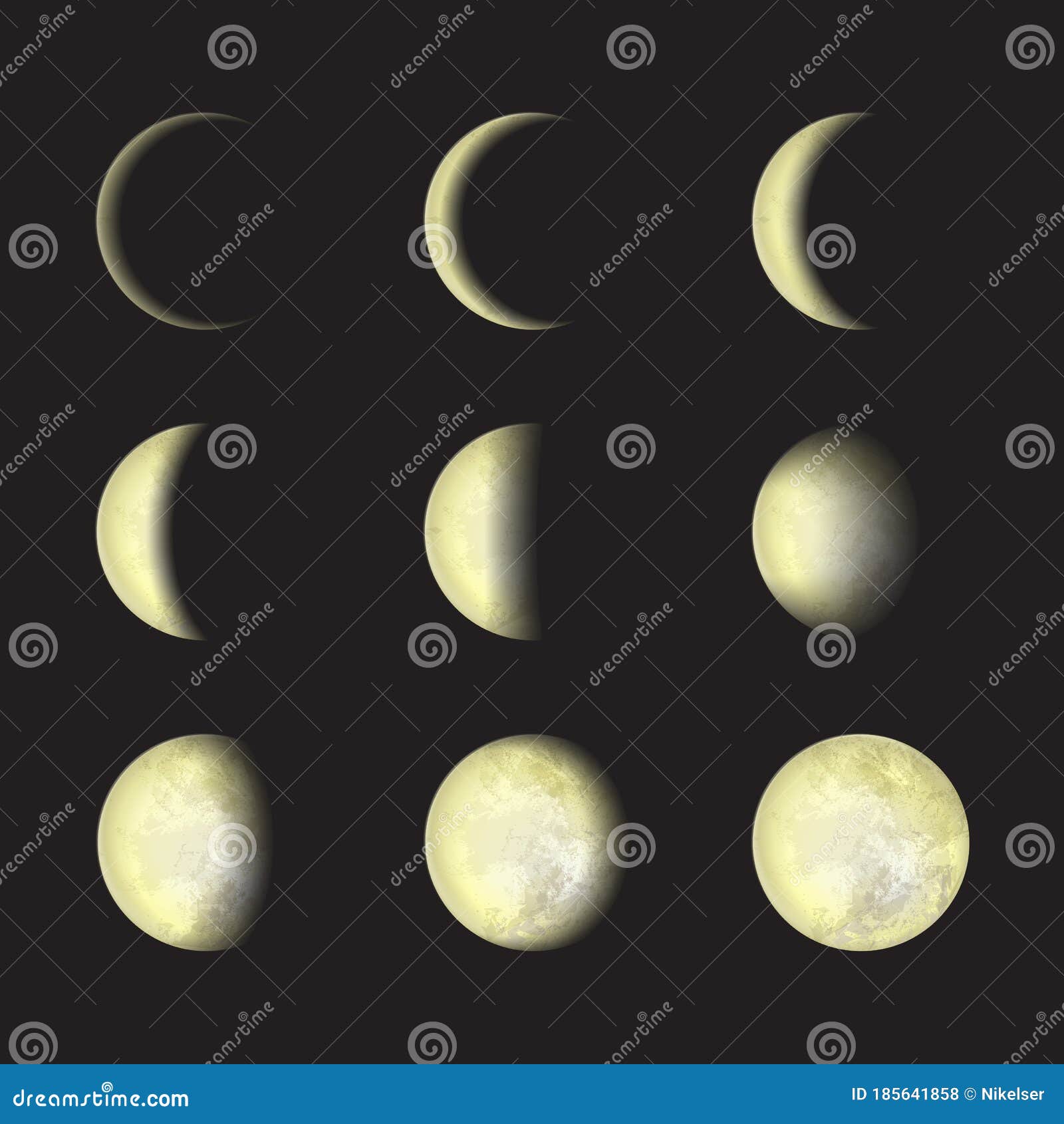 Yellow Moon Phases on a Black Background. Vector Illustration, EPS 10 ...