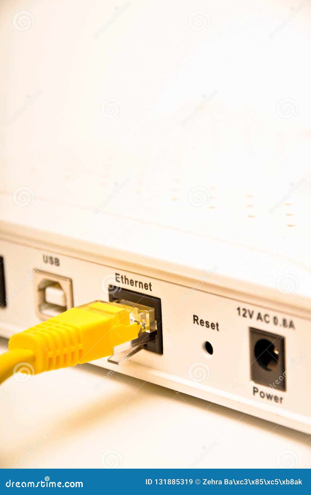 Yellow Network Cable Cad5 And Modem Stock Image Image of fibre