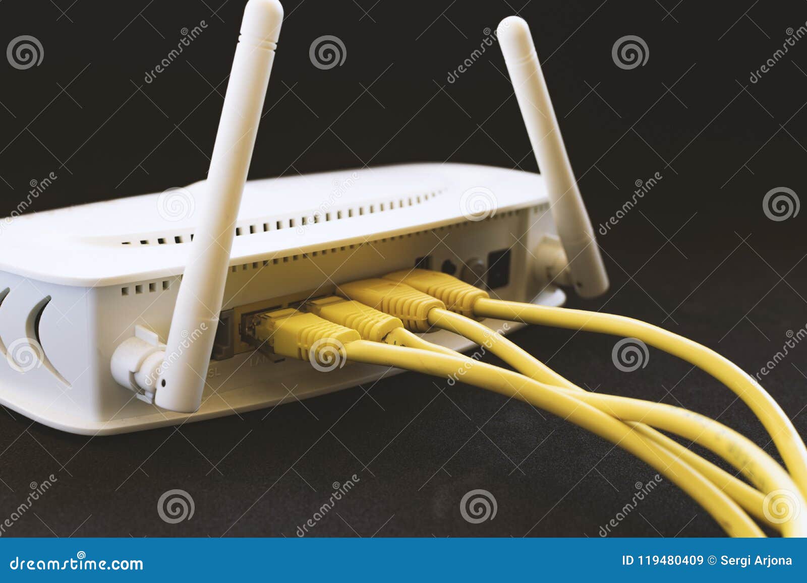 Yellow network cables stock image. Image of connector 119480409