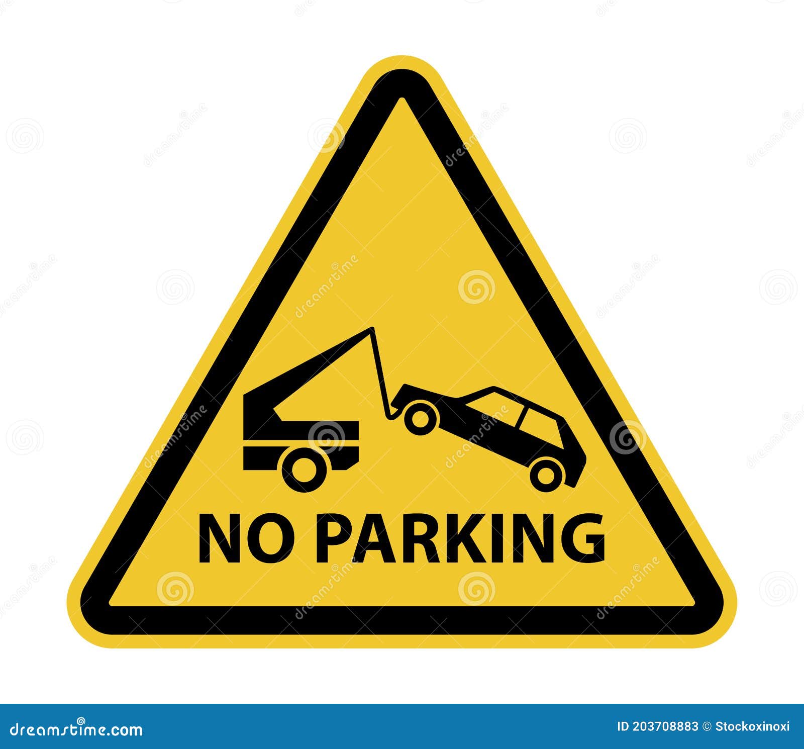 Yellow No Parking Car Tow Warning Sign Triangular Shape Stock Vector
