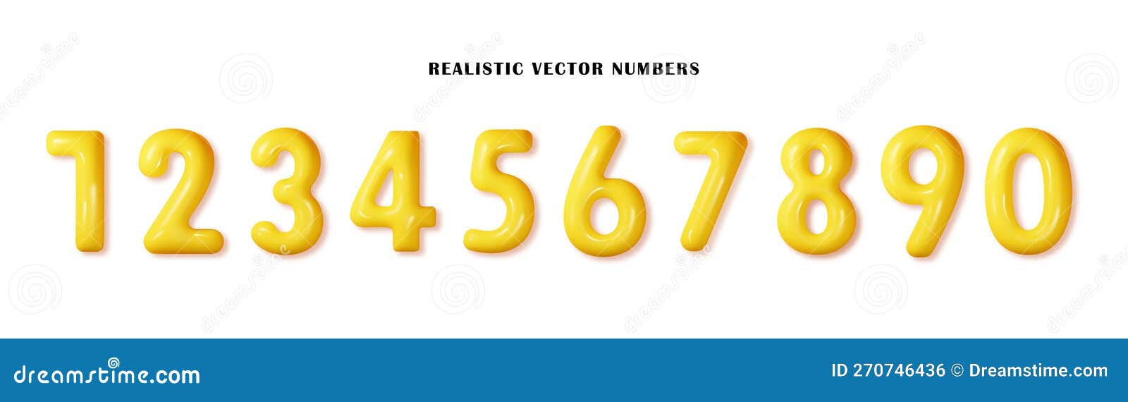 Yellow Numbers Inflated Pastel Glossy Set from 0 To 9 Isolated. 3d