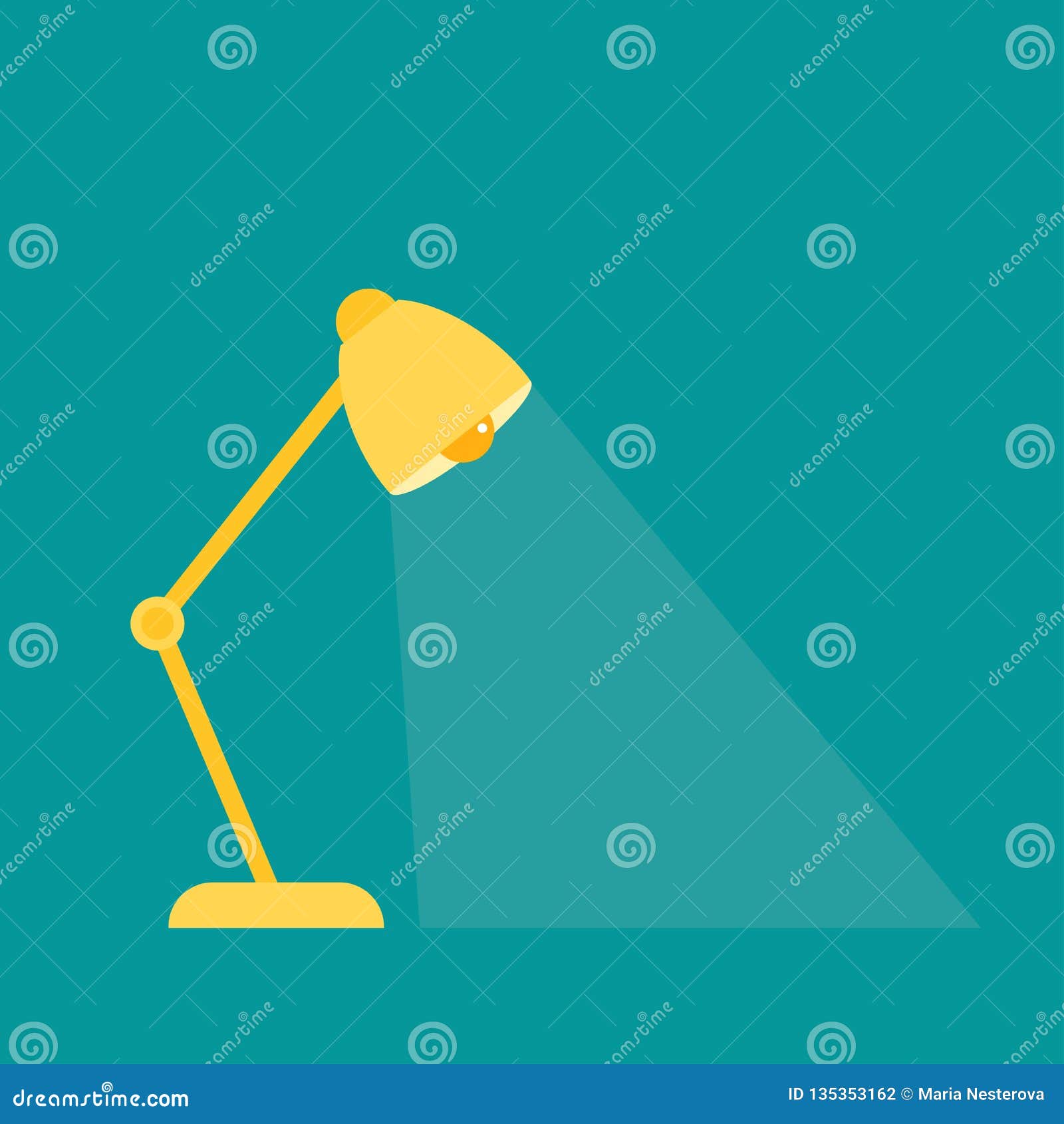 Yellow Office Reading Lamp, Table Lamp with Rays on Blue Background