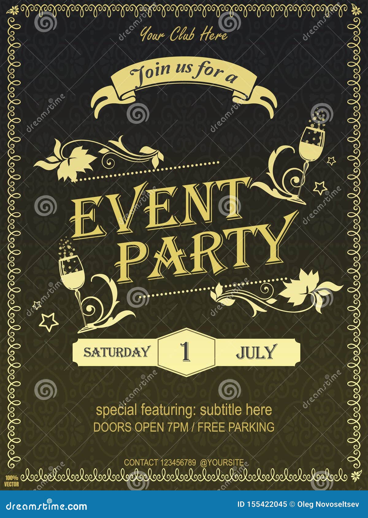 Yellow Ornate Vintage Event Invitation Card Design & Poster Within Event Invitation Card Template