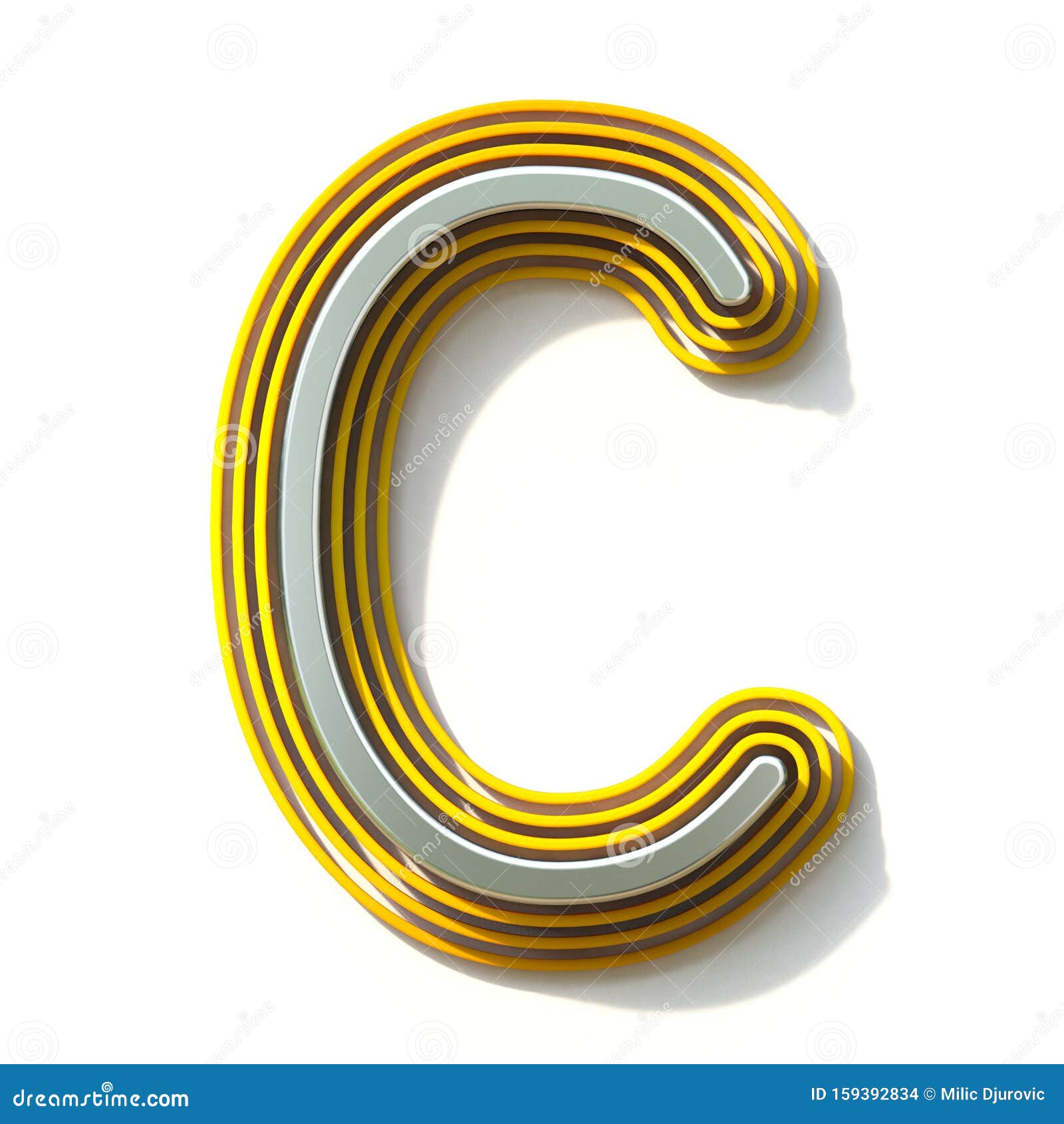 Yellow Outlined Font Letter C 3D Stock Illustration - Illustration of ...