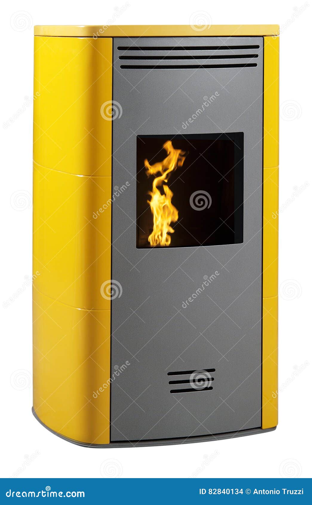 Yellow pellet stove stock photo. Image of burning, fuel 82840134