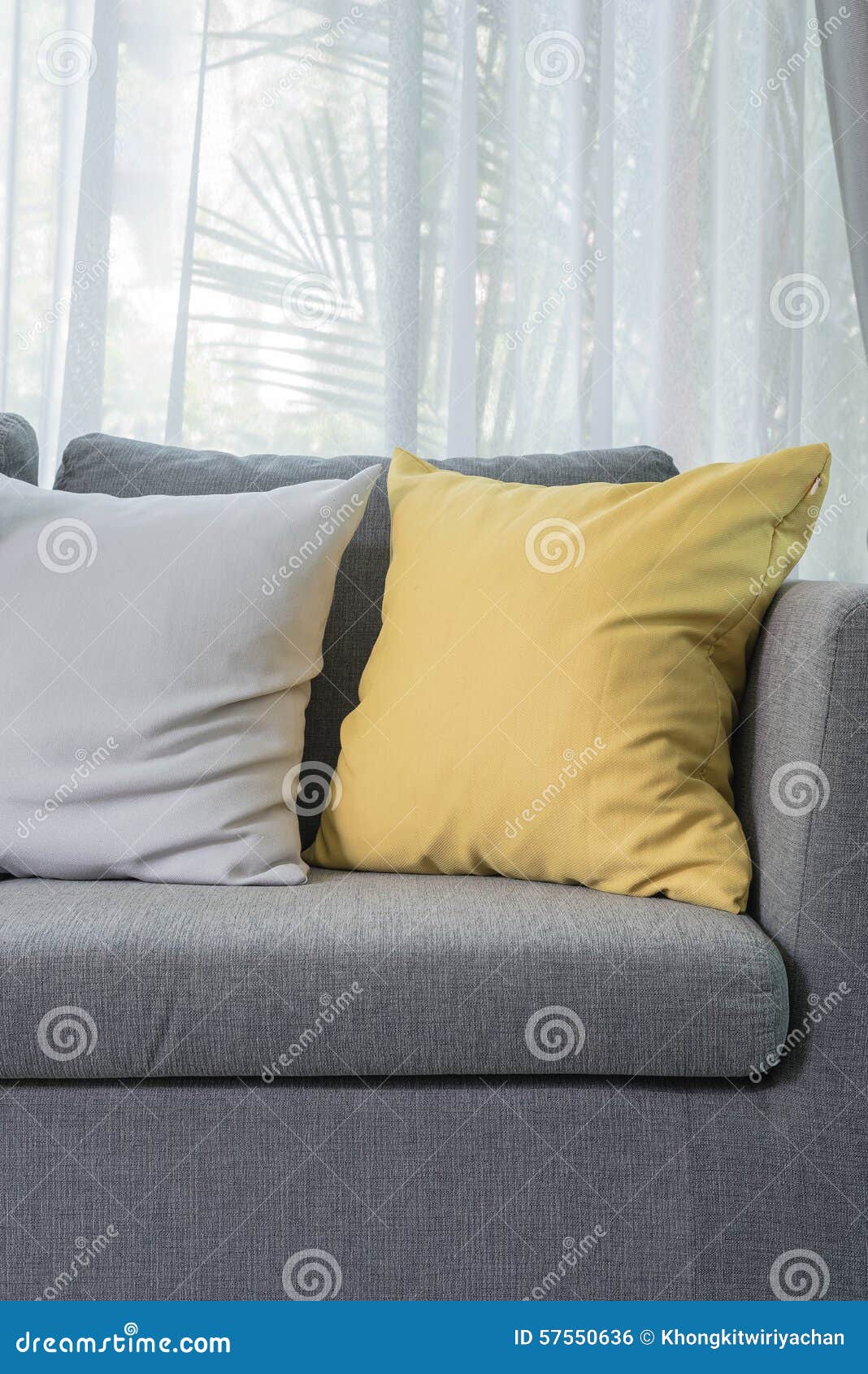 Yellow Pillow on Grey Sofa in Modern Living Room Stock Photo Image of