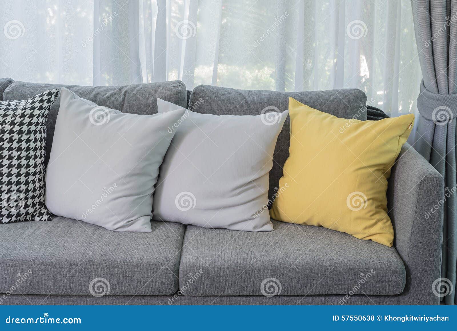 Yellow Pillow on Grey Sofa in Modern Living Room Stock Photo Image of
