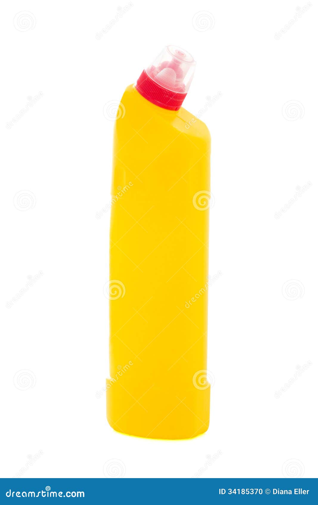 Yellow Plastic Bottle of Dishwashing Liquid Isolated on White Stock
