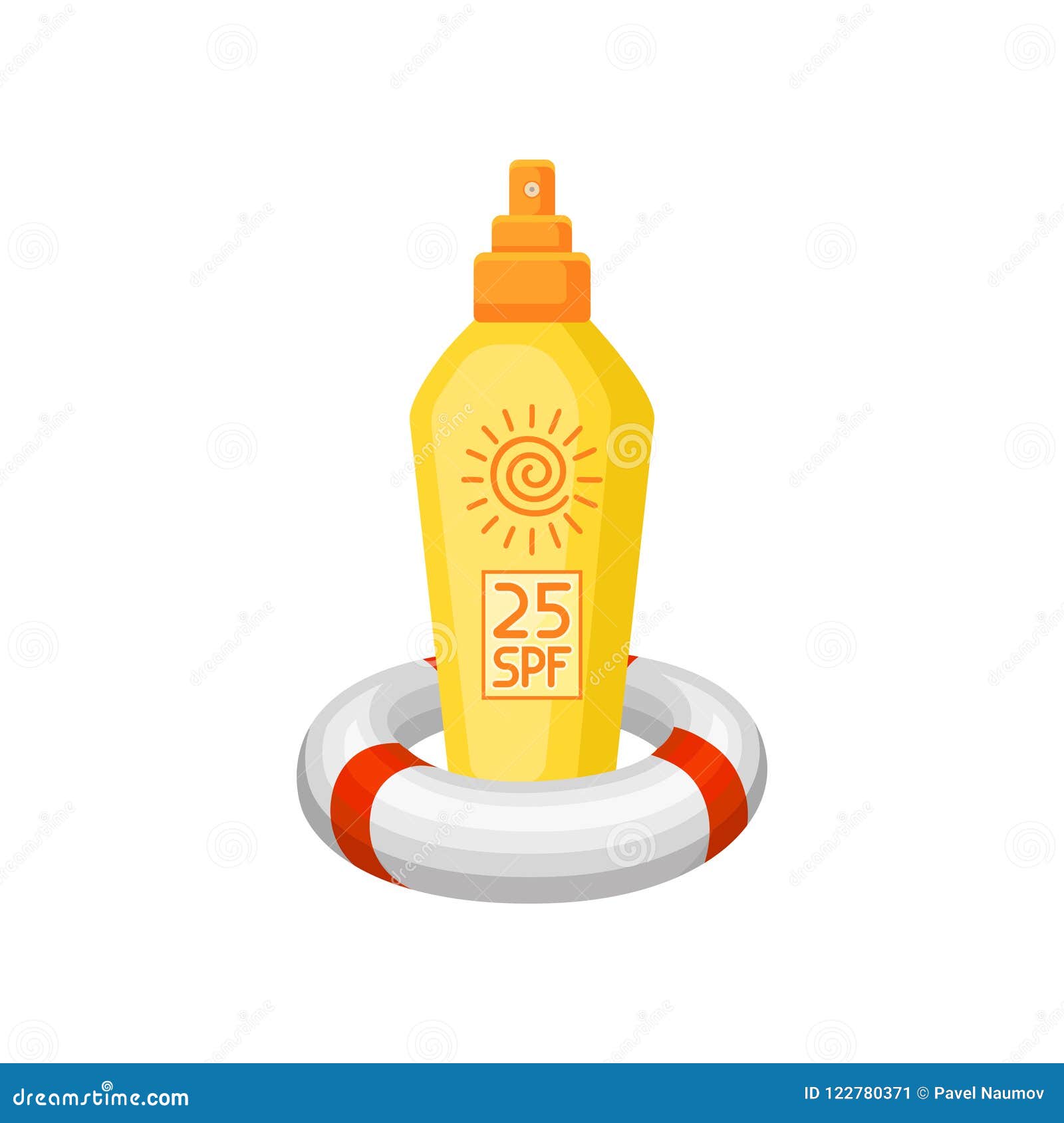 Yellow Plastic Bottle Of Sunscreen And Inflatable Beach Ring Cosmetic Product For Skin Protection Flat Vector Icon Stock Vector Illustration Of Banner Cartoon 122780371