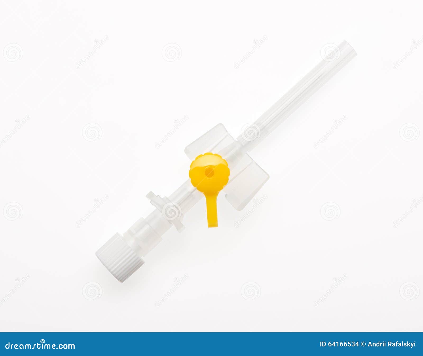 Yellow Plastic Catheter with Needle Closed by Protective Cap Isolated