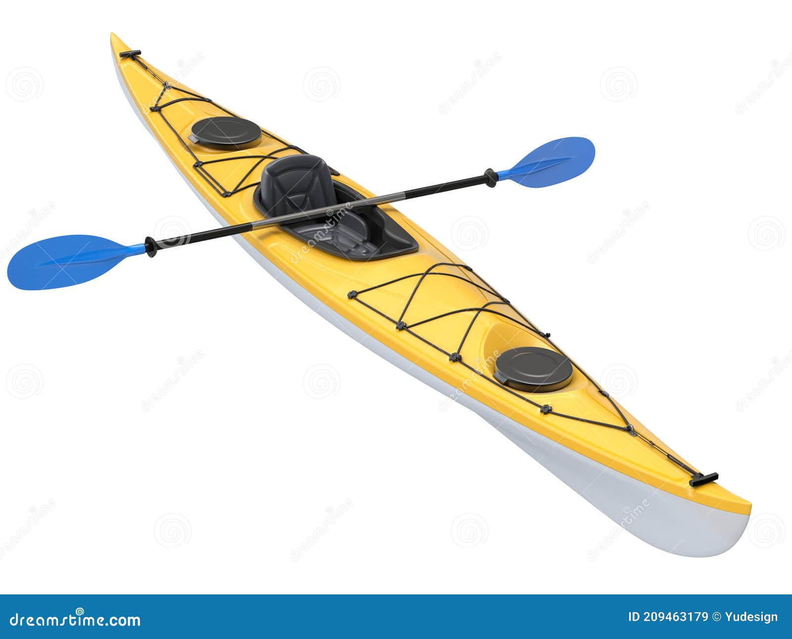 Yellow Plastic Kayak with Blue Paddle Stock Illustration Illustration