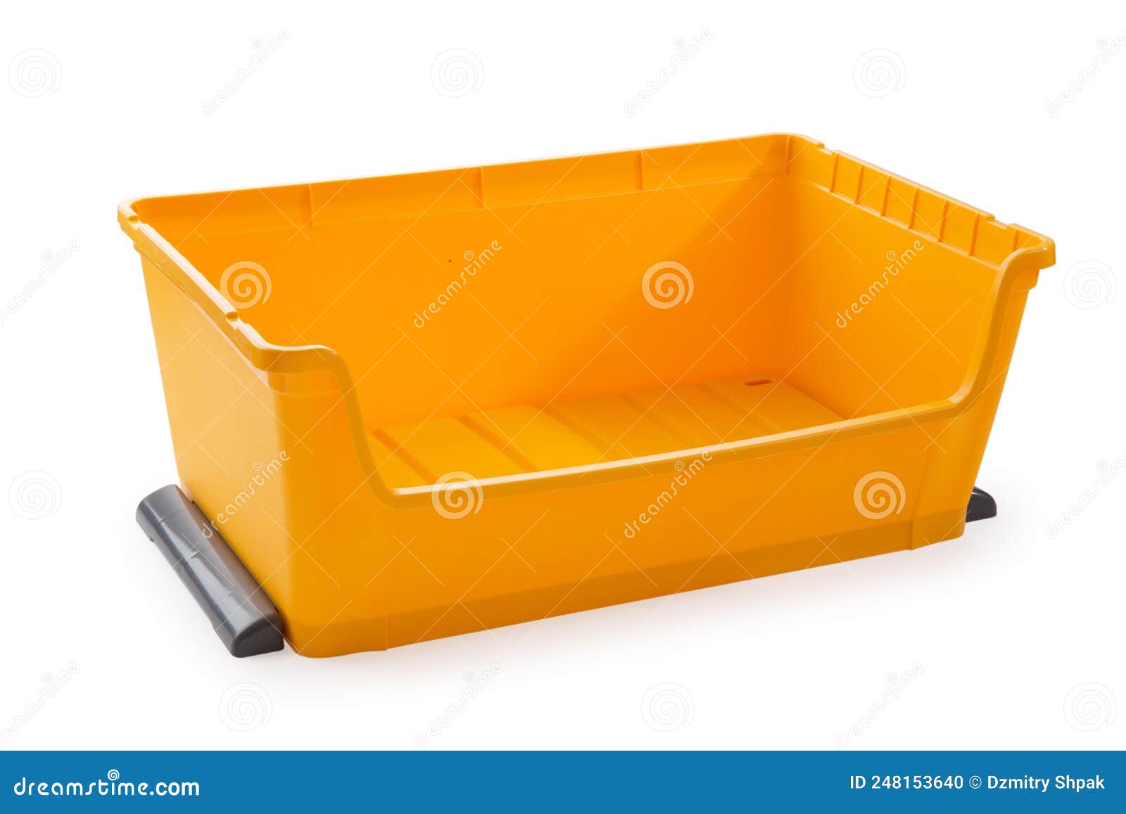 Yellow Plastic Storage Box Isolated on White Background Stock Photo
