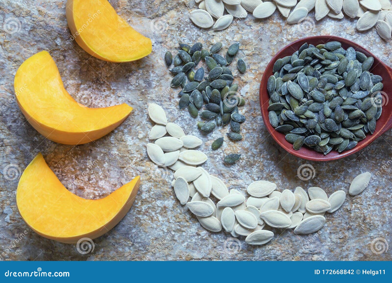 Download Yellow Pumpkin Slices And Seeds In Shell And Peeled Large Wooden Spoon With Peeled Pumpkin Seeds Stock Photo Image Of Vegan Food 172668842 Yellowimages Mockups