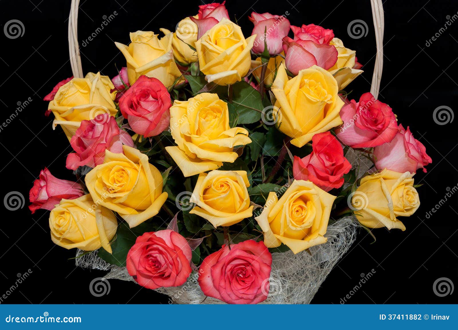 Yellow red roses basket stock photo. Image of closeup 37411882