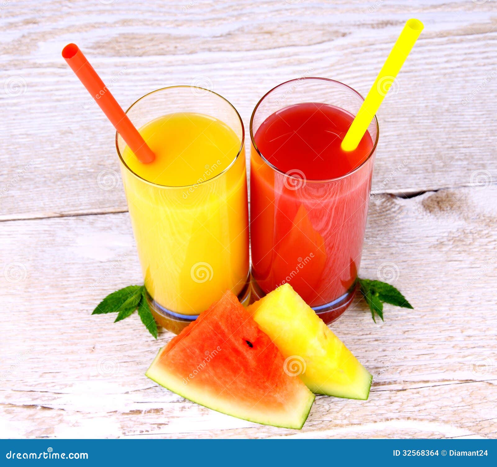 Yellow, Red Watermelon and Juice with Straw Stock Photo Image of