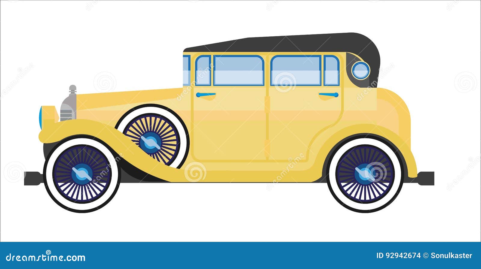 Yellow retro car stock vector. Illustration of retro - 92942674
